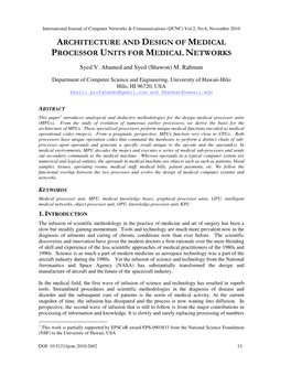 Architecture and Design of Medical Processor Units for Medical Networks