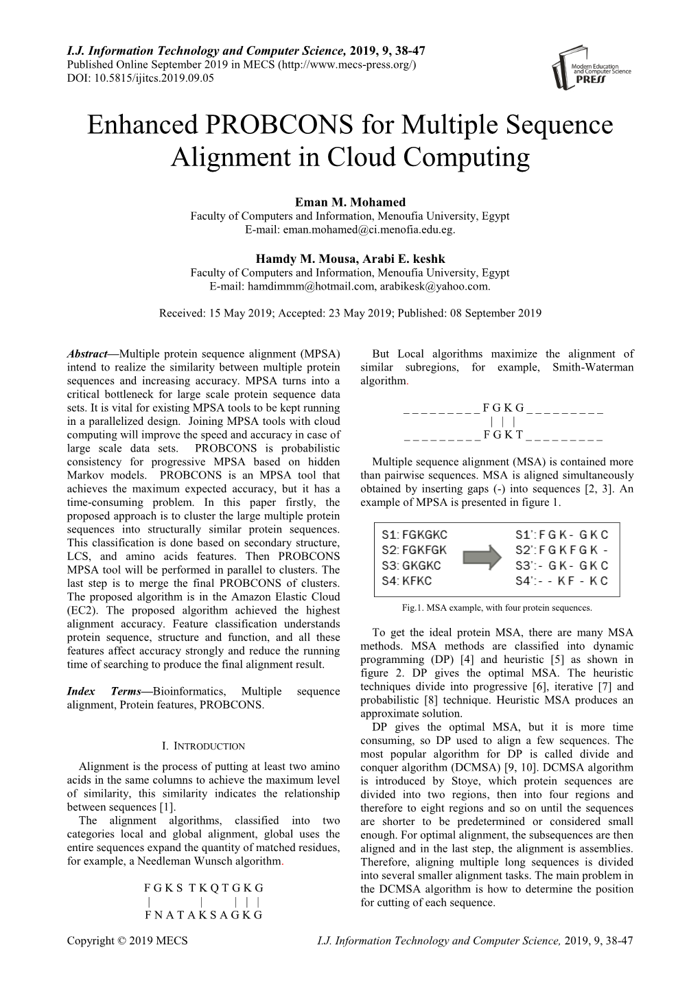 Enhanced PROBCONS for Multiple Sequence Alignment in Cloud Computing
