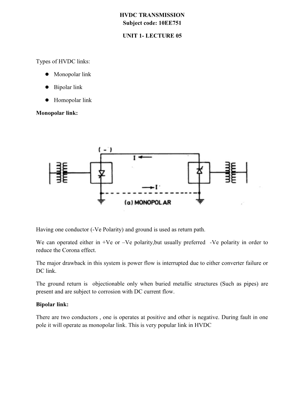 HVDC TRANSMISSION Subject Code: 10EE751