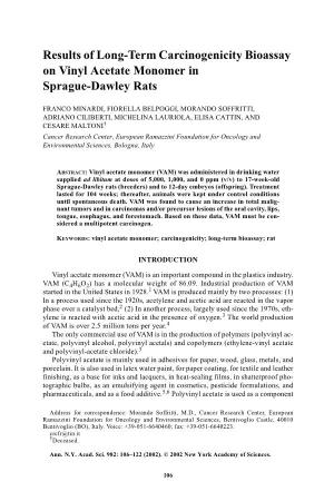 Results of Long-Term Carcinogenicity Bioassay on Vinyl Acetate Monomer in Sprague-Dawley Rats