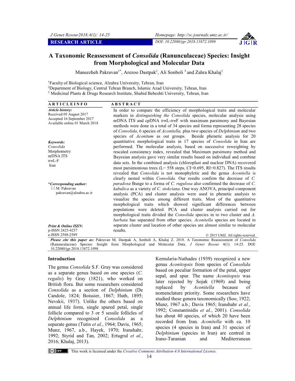 Species: Insight from Morphological and Molecular Data