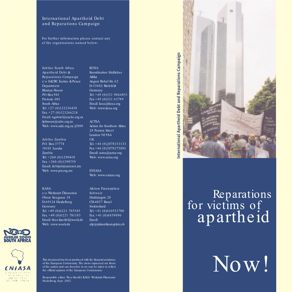 Apartheid Jubilee Southafrica and Reparationscampaign Debt International Apartheid Heidelberg, Sept