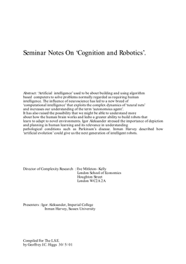 'Cognition and Robotics'
