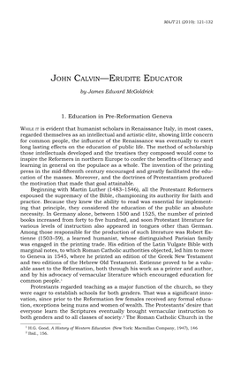 John Calvin—Erudite Educator