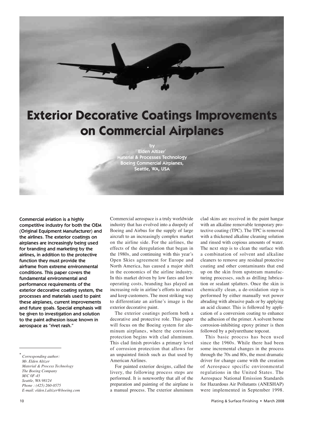 Exterior Decorative Coatings Improvements on Commercial Airplanes