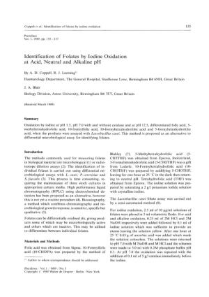 Identification of Folates by Iodine Oxidation at Acid, Neutral and Alkaline Ph