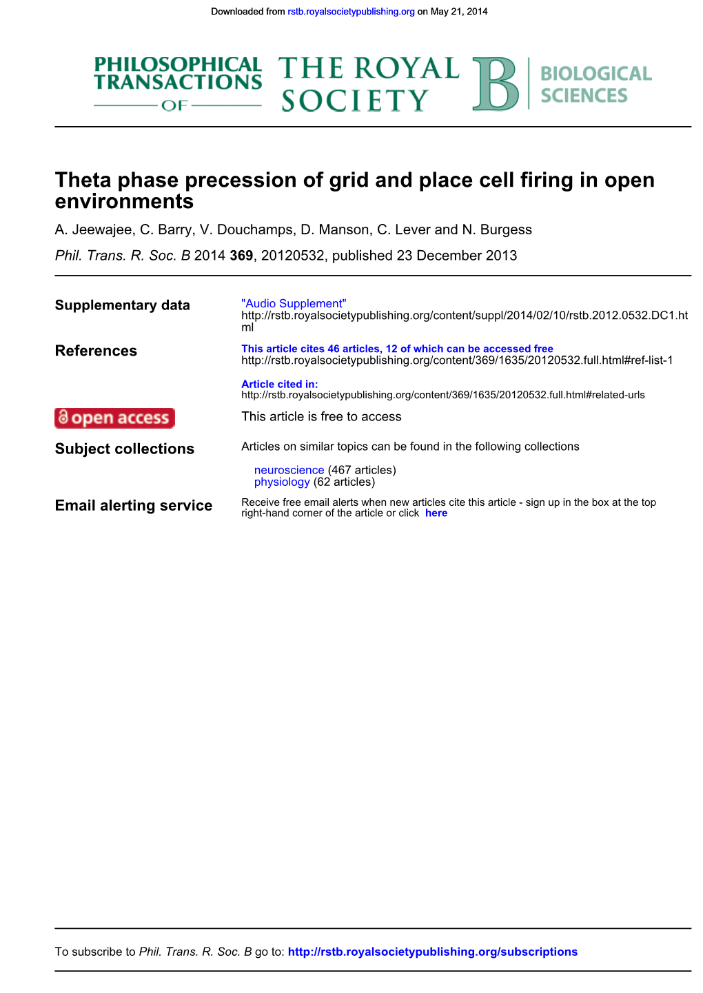 Environments Theta Phase Precession of Grid and Place Cell Firing in Open