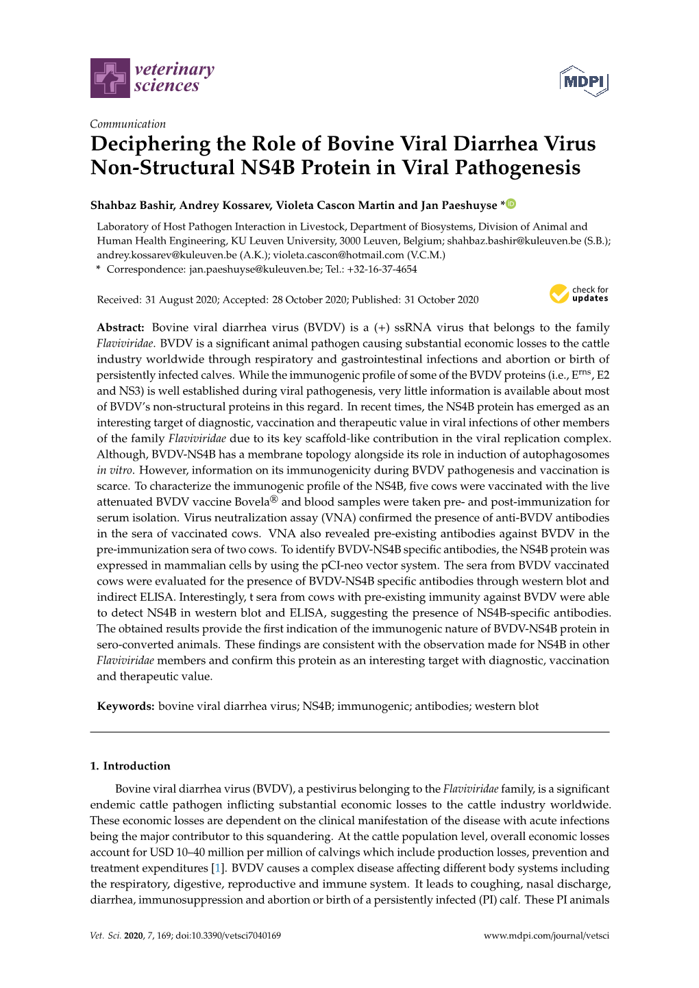 Deciphering the Role of Bovine Viral Diarrhea Virus Non-Structural NS4B Protein in Viral Pathogenesis