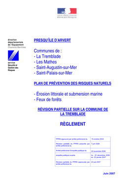 Communes De : - La Tremblade Service - Les Mathes Sécurité Et Gestion Des - Saint-Augustin-Sur-Mer Risques - Saint-Palais-Sur-Mer