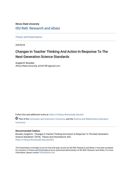 Changes in Teacher Thinking and Action in Response to the Next Generation Science Standards