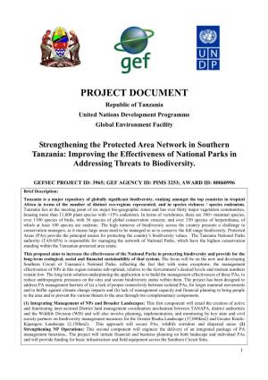 Strengthening the Protected Area Network in Southern Tanzania: Improving the Effectiveness of National Parks in Addressing Threats to Biodiversity