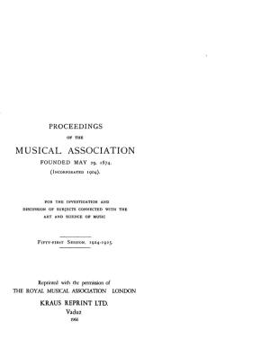 Musical Association Founded May 29, 1874