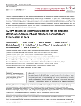 ACVIM Consensus Statement Guidelines for the Diagnosis, Classification, Treatment and Monitoring of Pulmonary Hypertension in Do