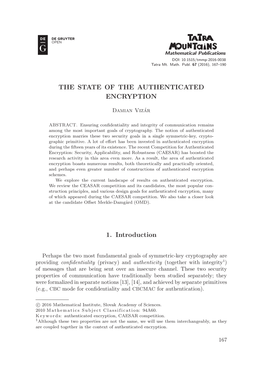 The State of the Authenticated Encryption 1
