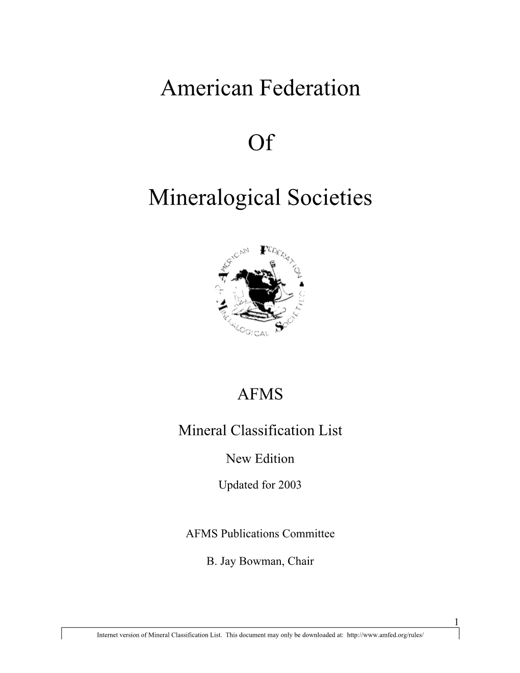 AFMS Mineral List 2003