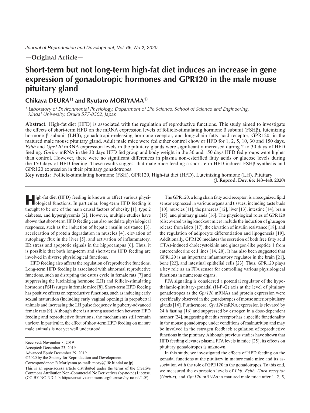 Short-Term but Not Long-Term High-Fat Diet Induces an Increase in Gene