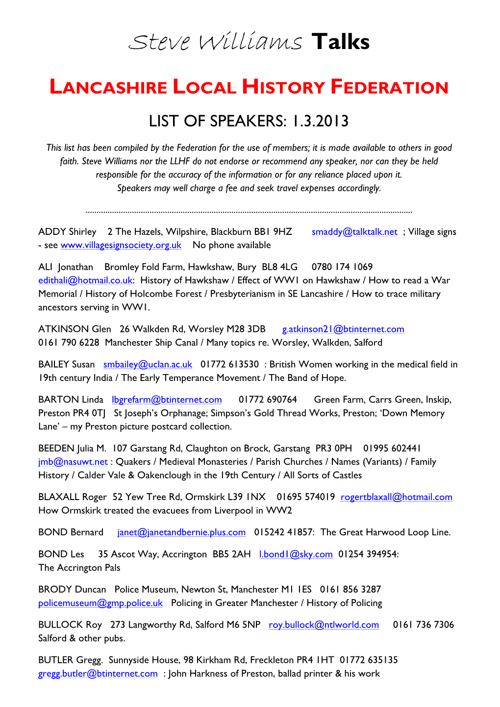 LLHF List of Speakers