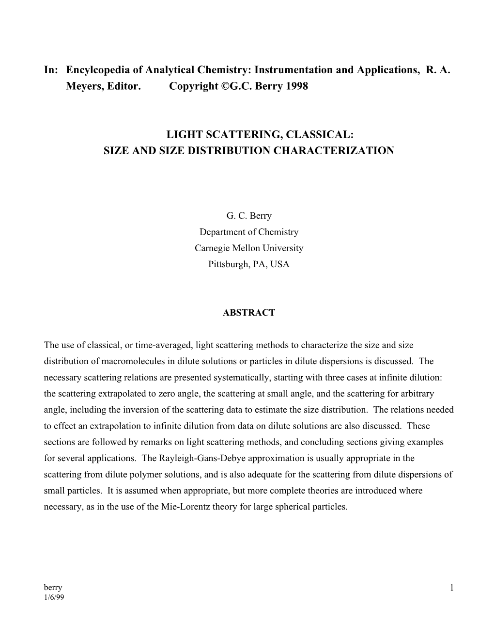 1999-Encyclopedia Chapter on Static Light Scattering