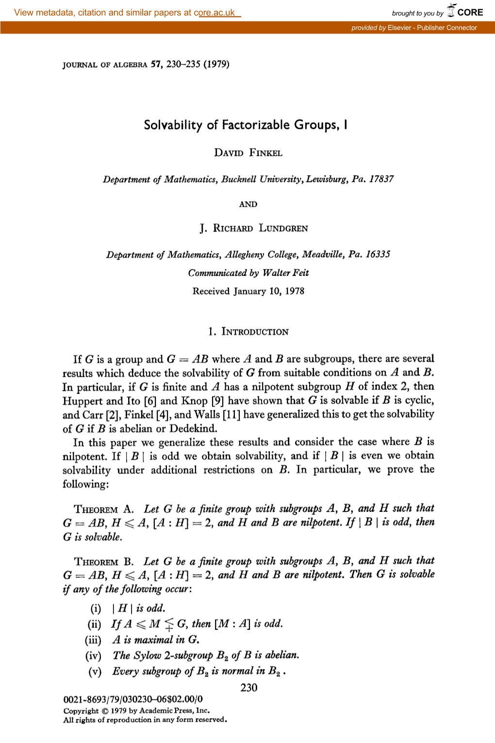 Solvability of Factorizable Groups, I