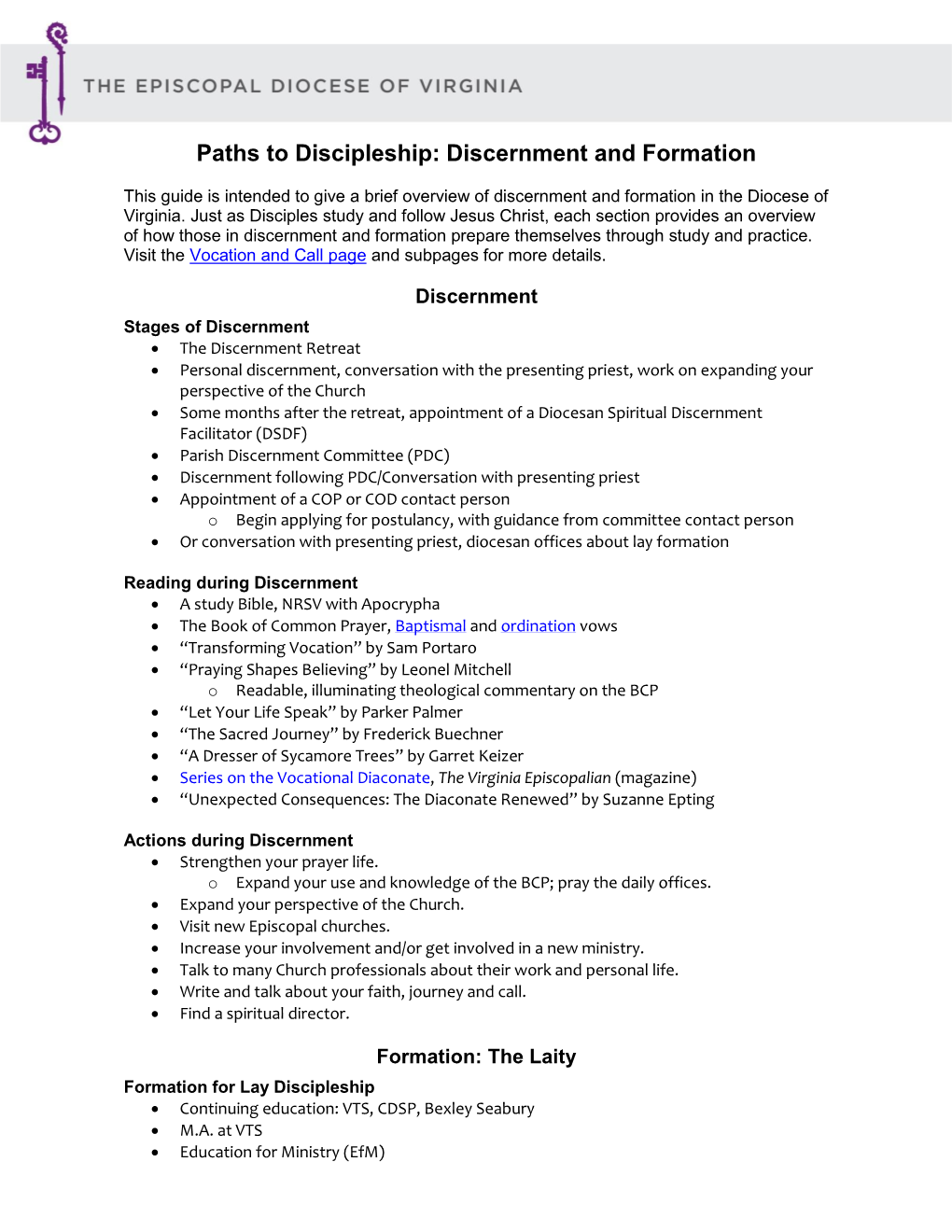 Paths to Discipleship: Discernment and Formation