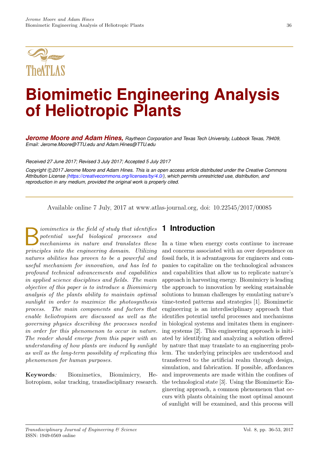 Biomimetic Engineering Analysis of Heliotropic Plants 36