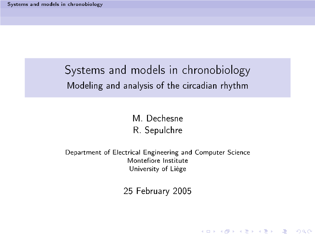 Systems and Models in Chronobiology