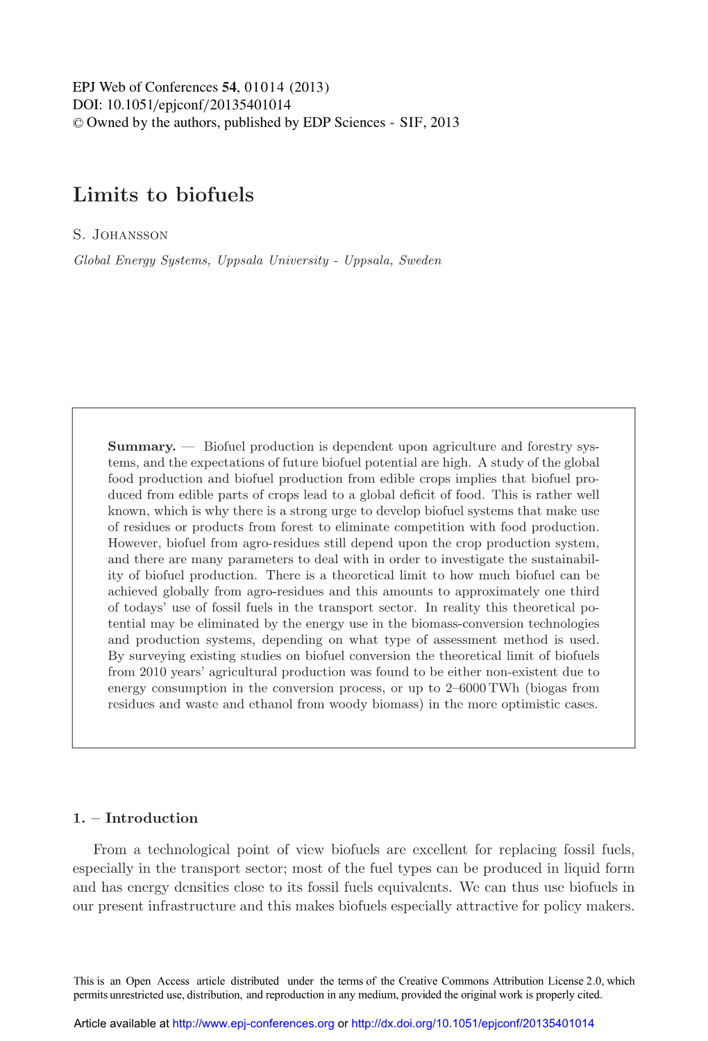 Limits to Biofuels