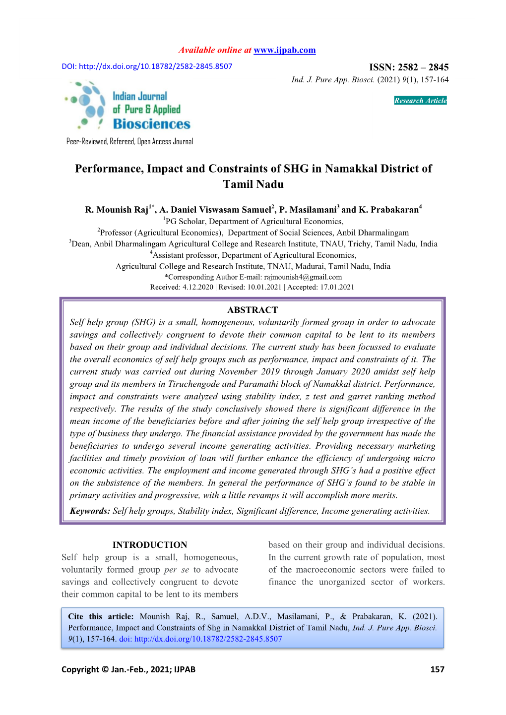 Performance, Impact and Constraints of SHG in Namakkal District of Tamil Nadu