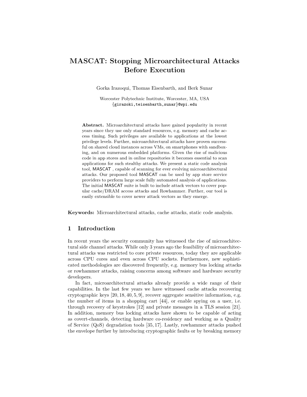 MASCAT: Stopping Microarchitectural Attacks Before Execution