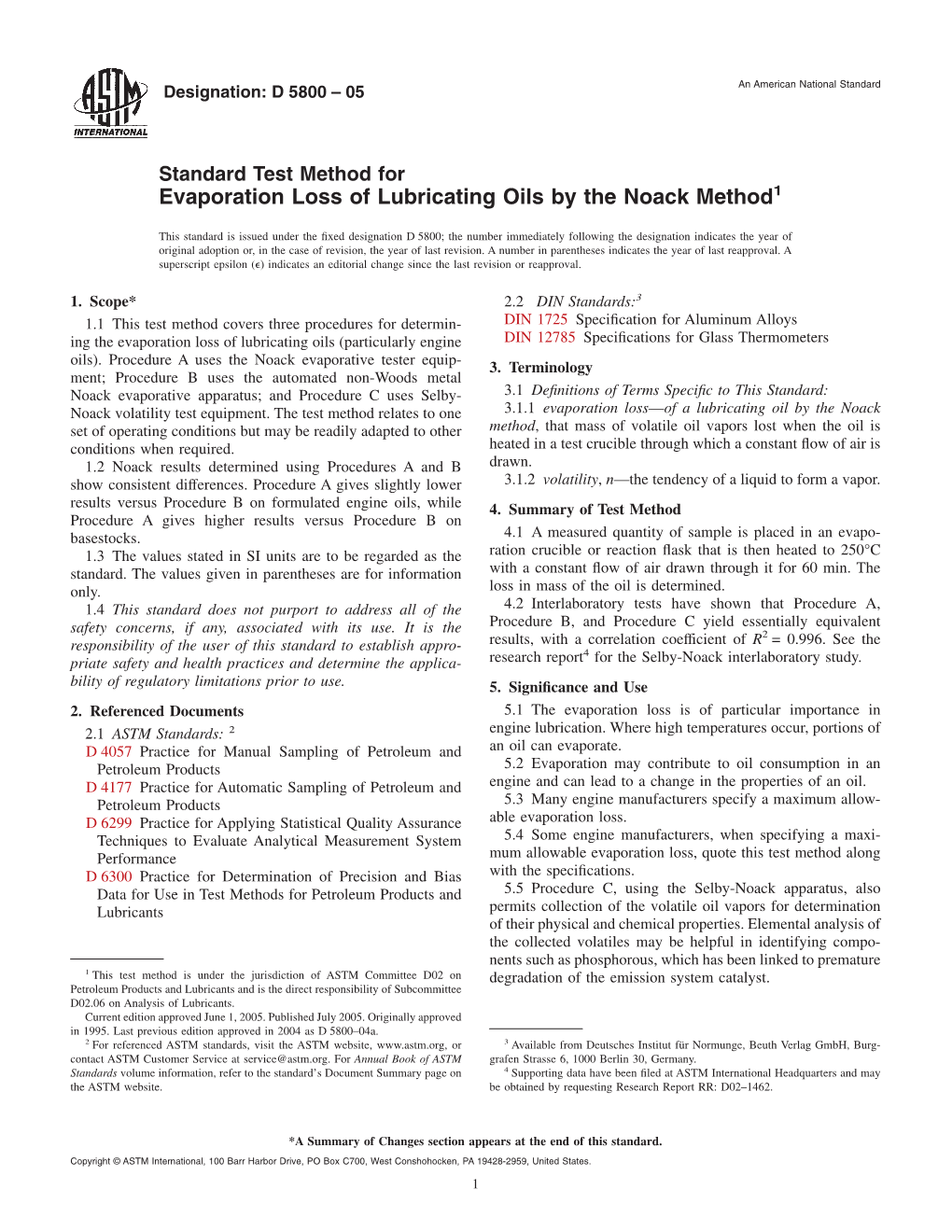 Evaporation Loss of Lubricating Oils by the Noack Method1