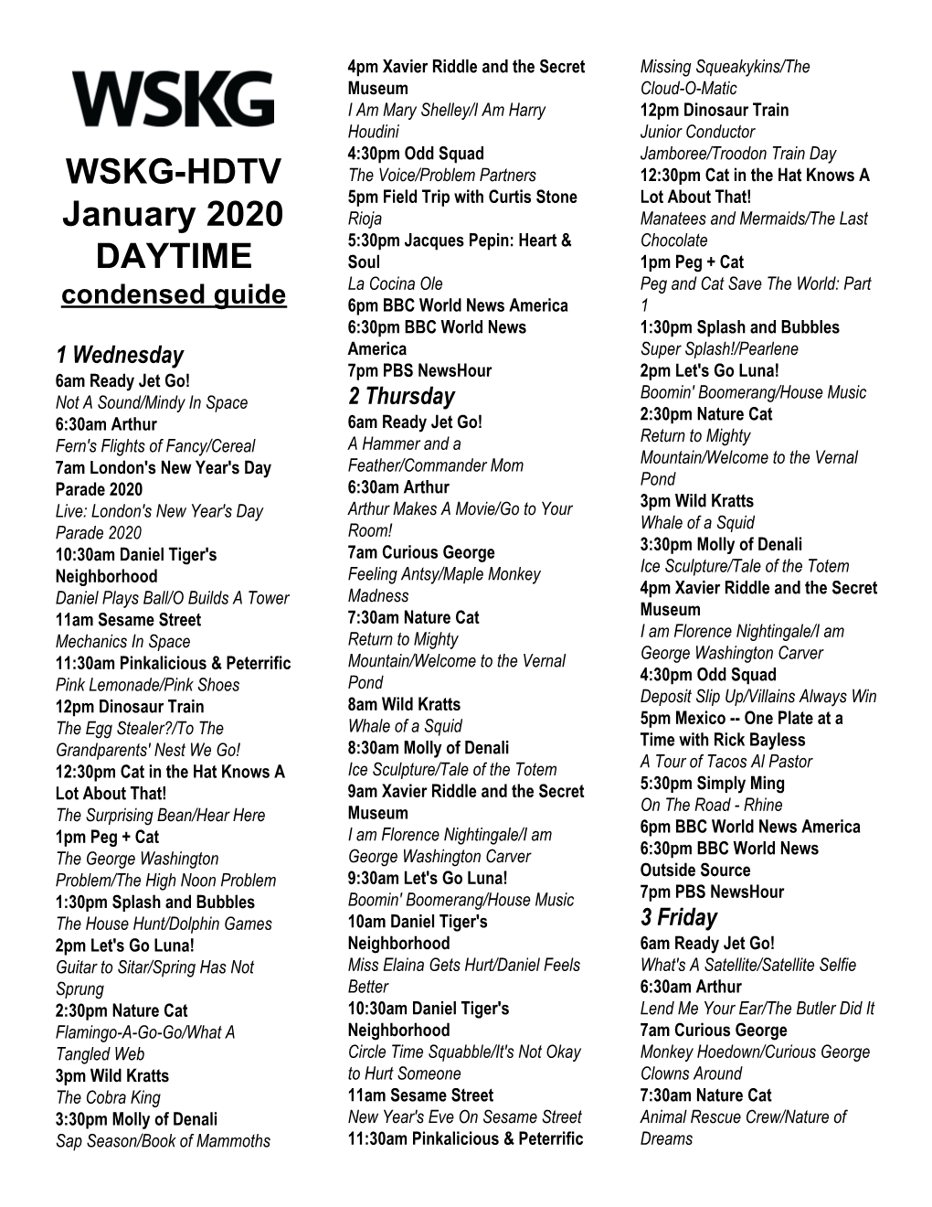 WSKG-HDTV January 2020 DAYTIME