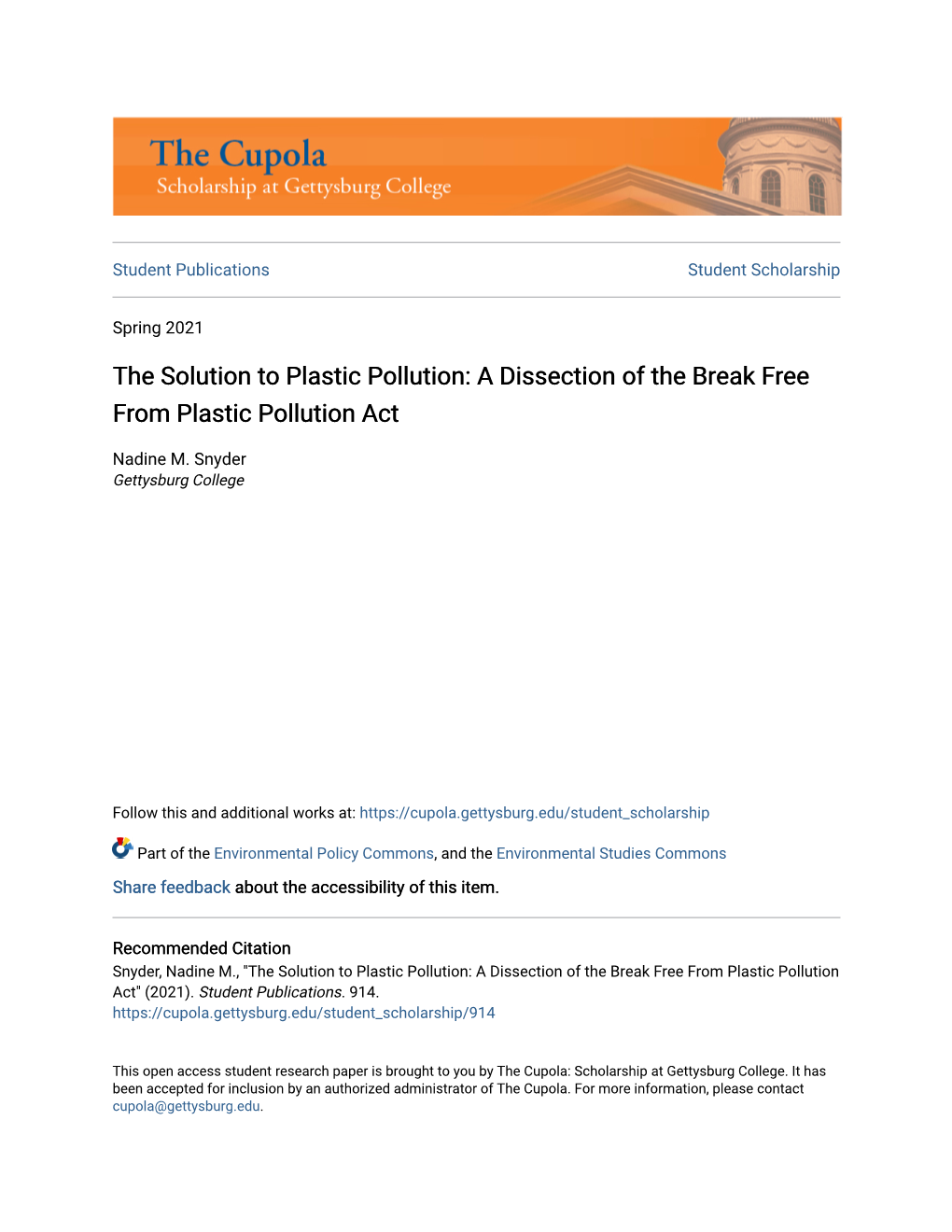 A Dissection of the Break Free from Plastic Pollution Act