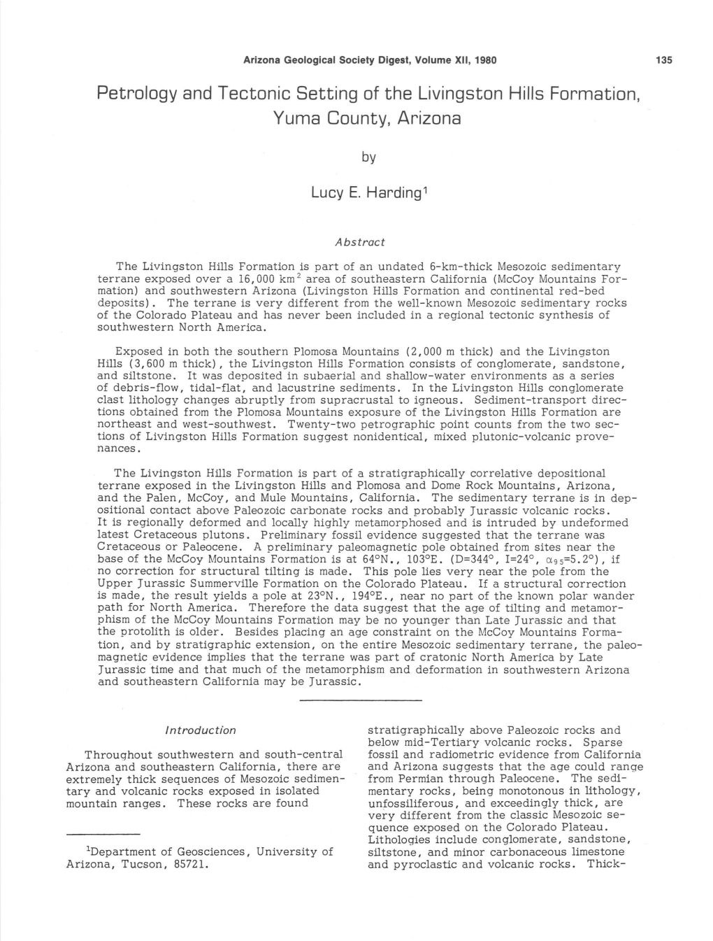 Petrology and Tectonic Setting of the Livingston Hills Formation, Yuma County, Arizona