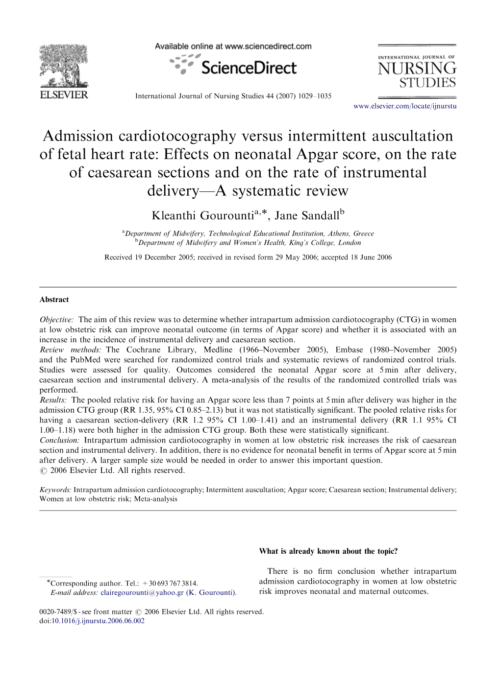 Admission Cardiotocography Versus Intermittent Auscultation of Fetal