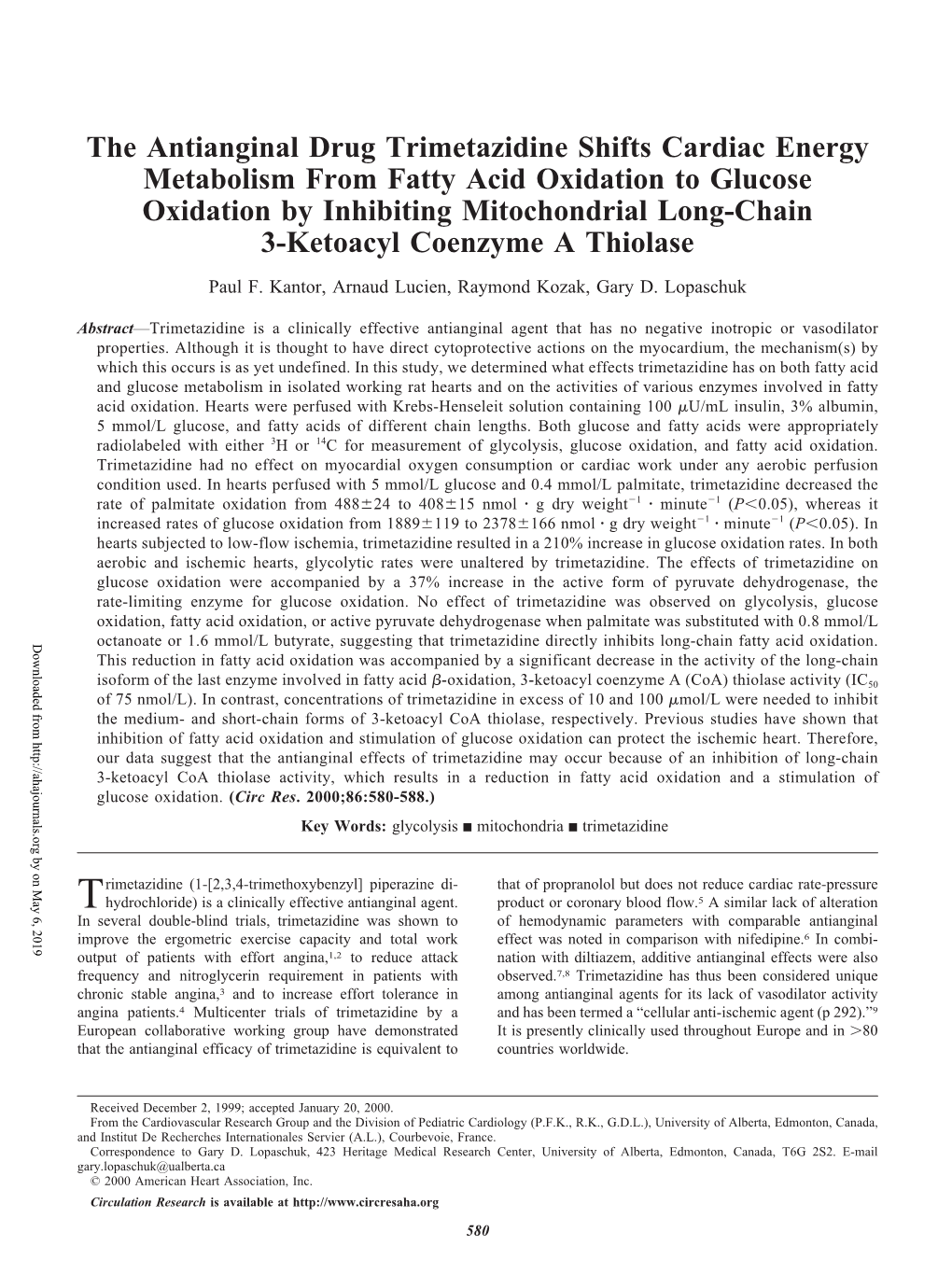 The Antianginal Drug Trimetazidine Shifts Cardiac Energy Metabolism