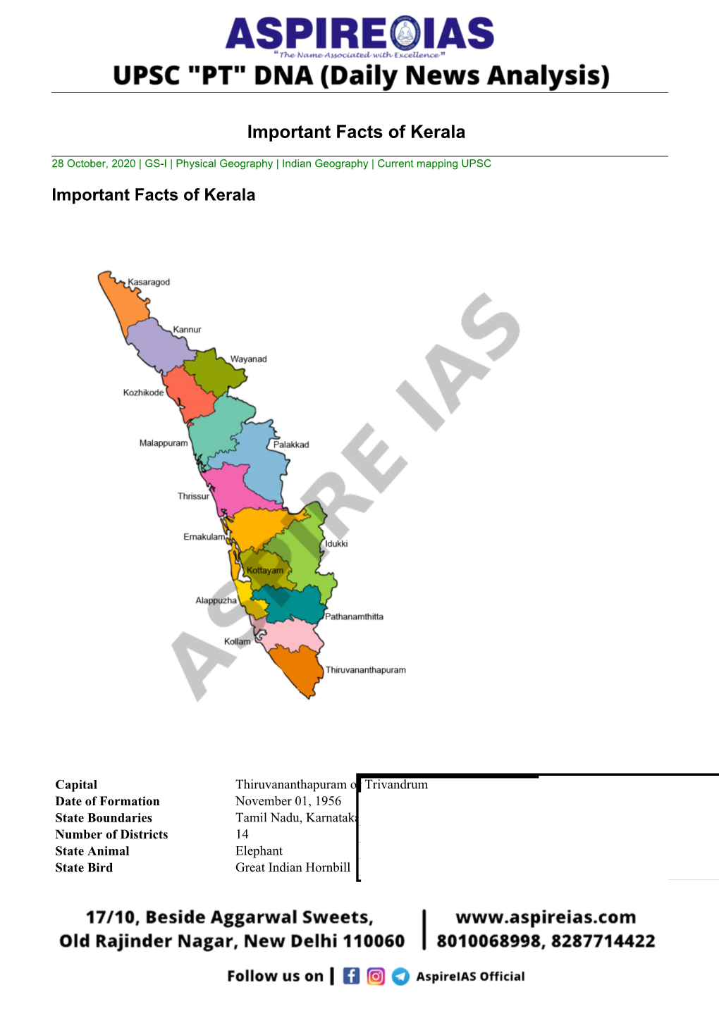 Important Facts of Kerala