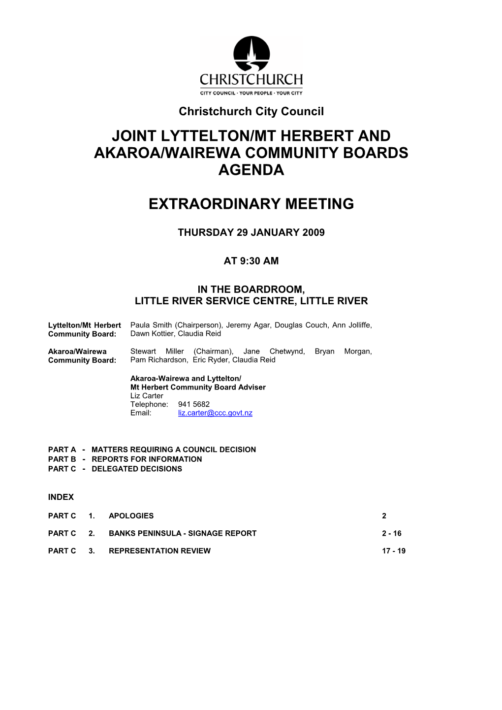 Lyttelton/Mt Herbert and Akaroa/Wairewa Community Boards Agenda