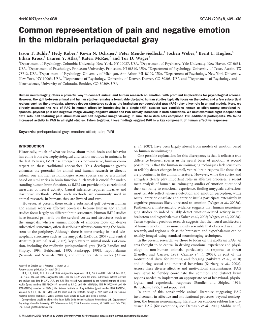 Common Representation of Pain and Negative Emotion in the Midbrain Periaqueductal Gray