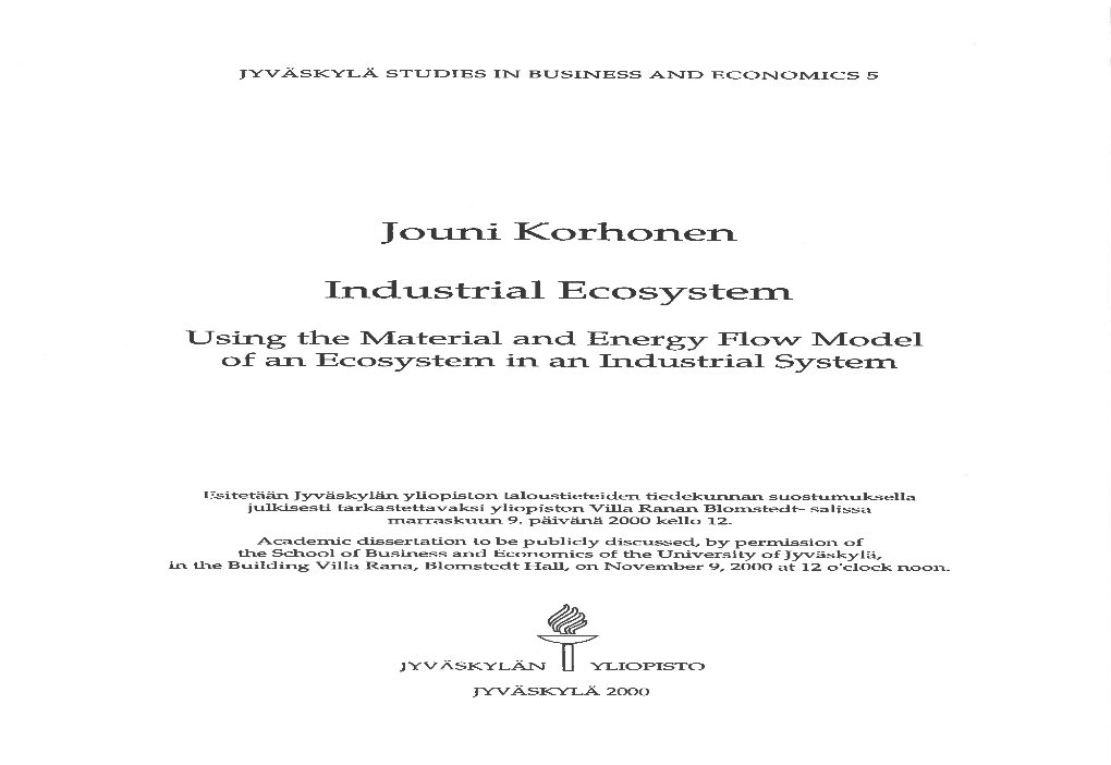 Industrial Ecosystem. Using the Material and Energy Flow Model Of