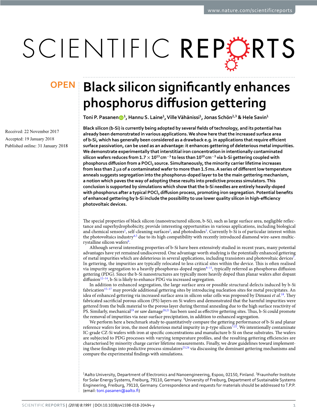 Black Silicon Significantly Enhances Phosphorus Diffusion Gettering