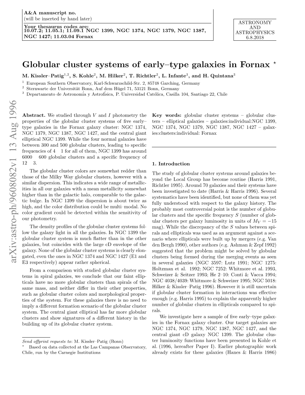 Globular Cluster Systems of Early--Type Galaxies in Fornax