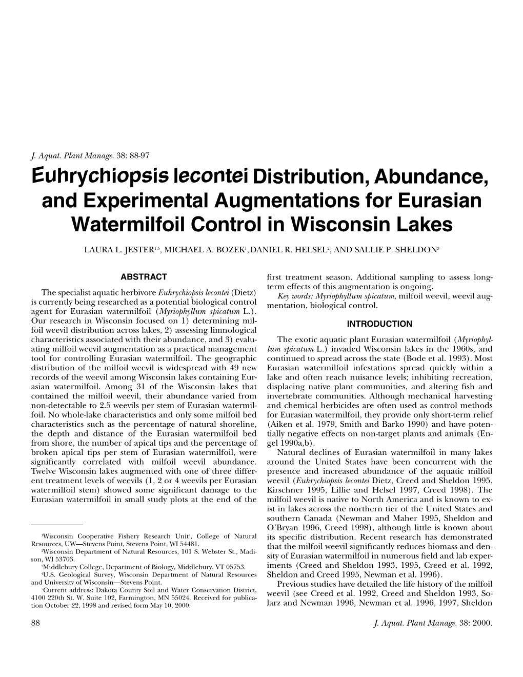 Euhrychiopsis Leconteidistribution, Abundance, and Experimental