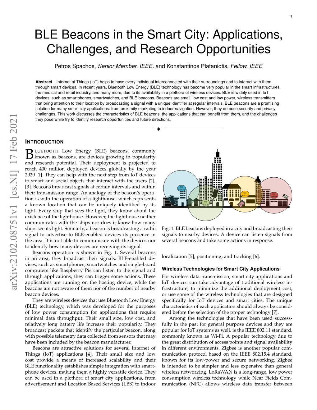 BLE Beacons in the Smart City: Applications, Challenges, and Research Opportunities