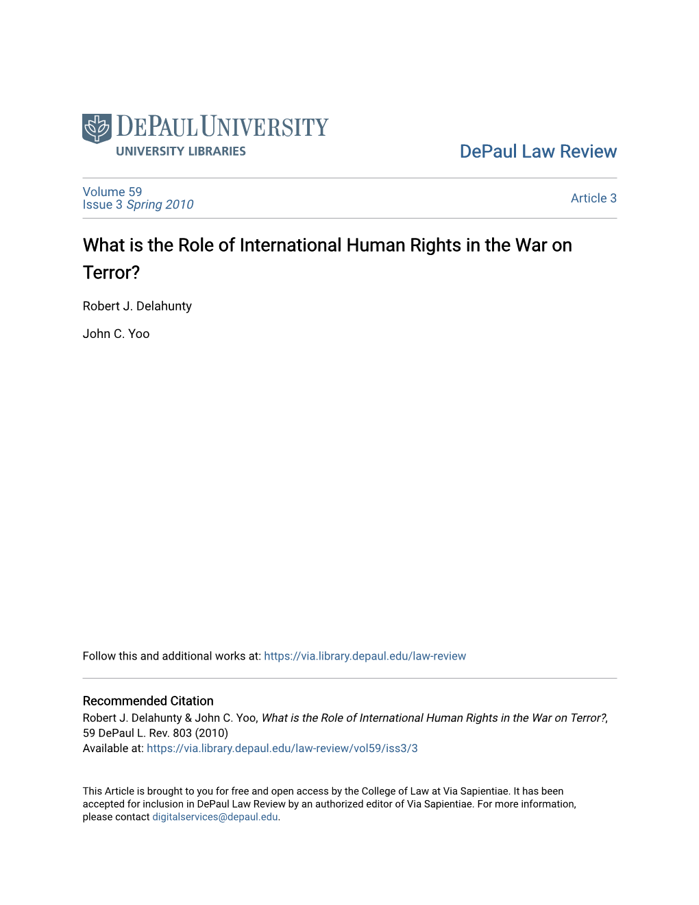 What Is the Role of International Human Rights in the War on Terror?