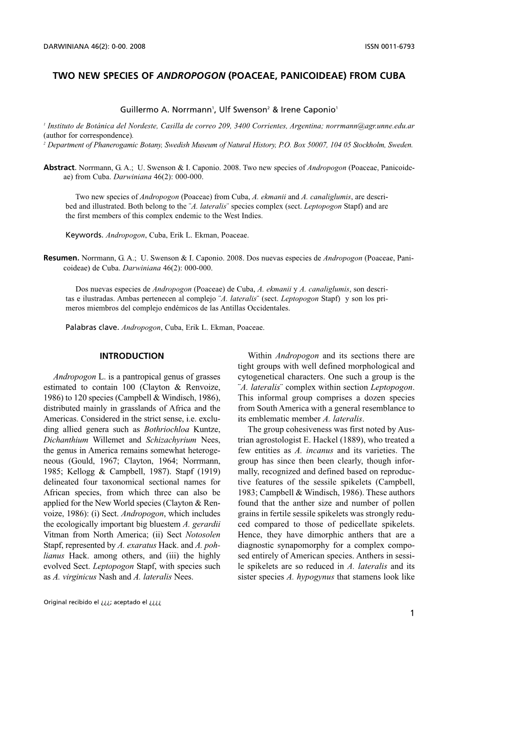 Two New Species of Andropogon (Poaceae, Panicoideae) from Cuba