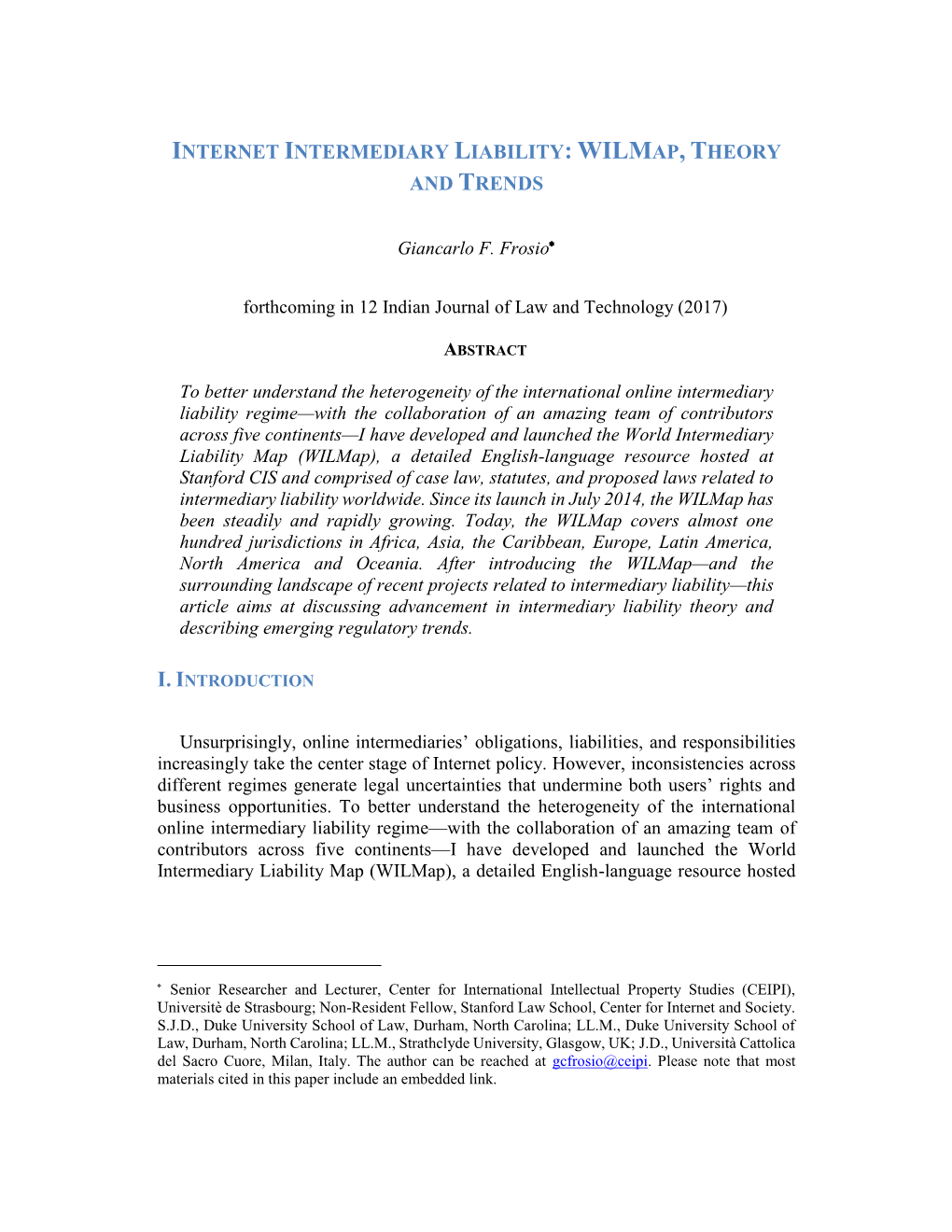 Internet Intermediary Liability: Wilmap, Theory and Trends