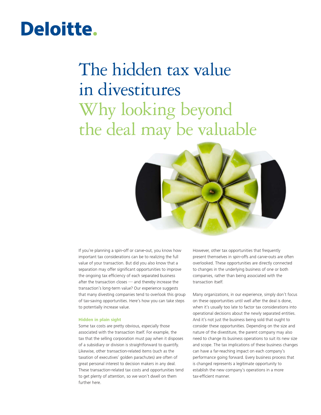 The Hidden Tax Value in Divestitures Why Looking Beyond the Deal May Be Valuable