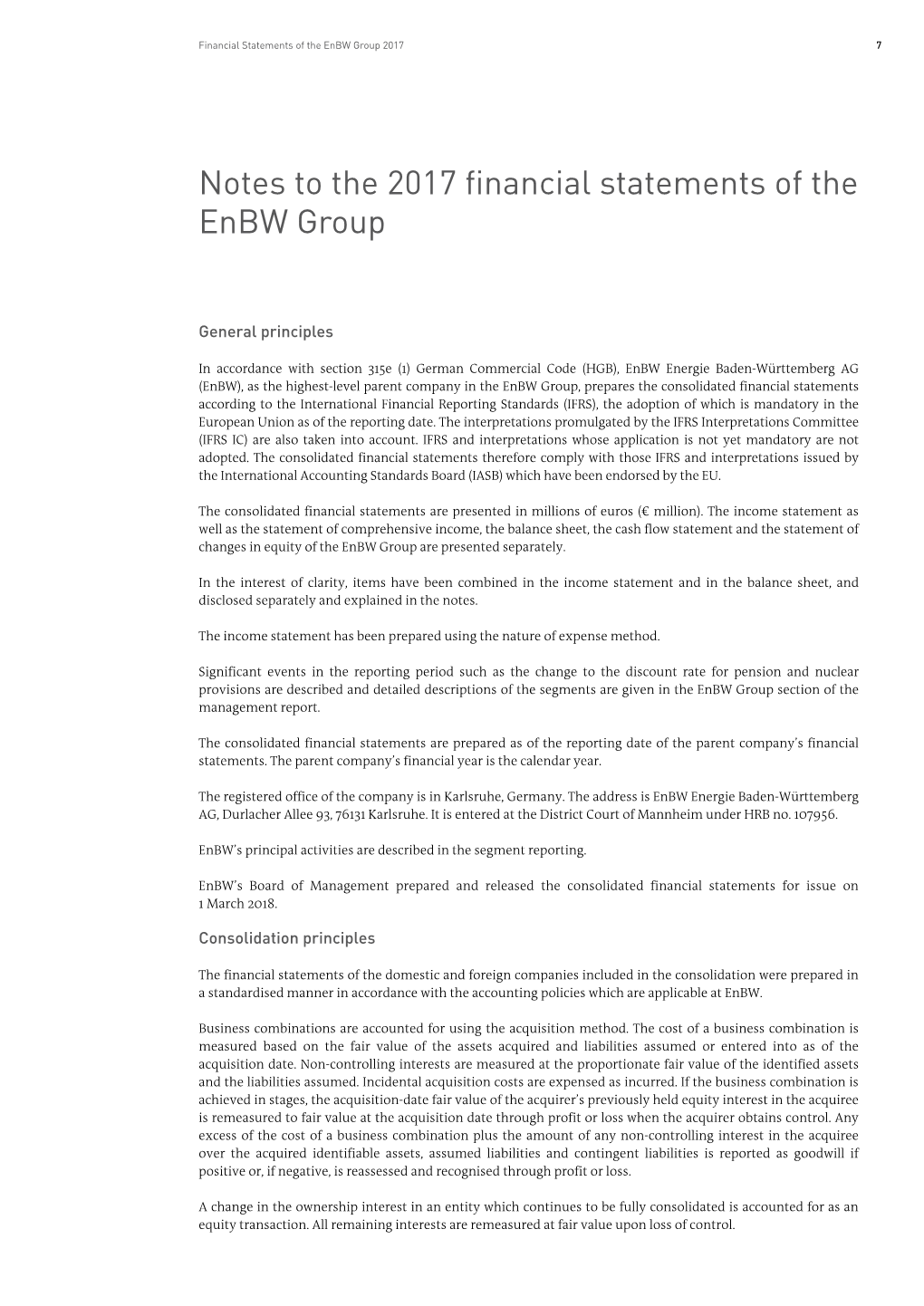 Enbw Financial Statements Group 2017, Notes