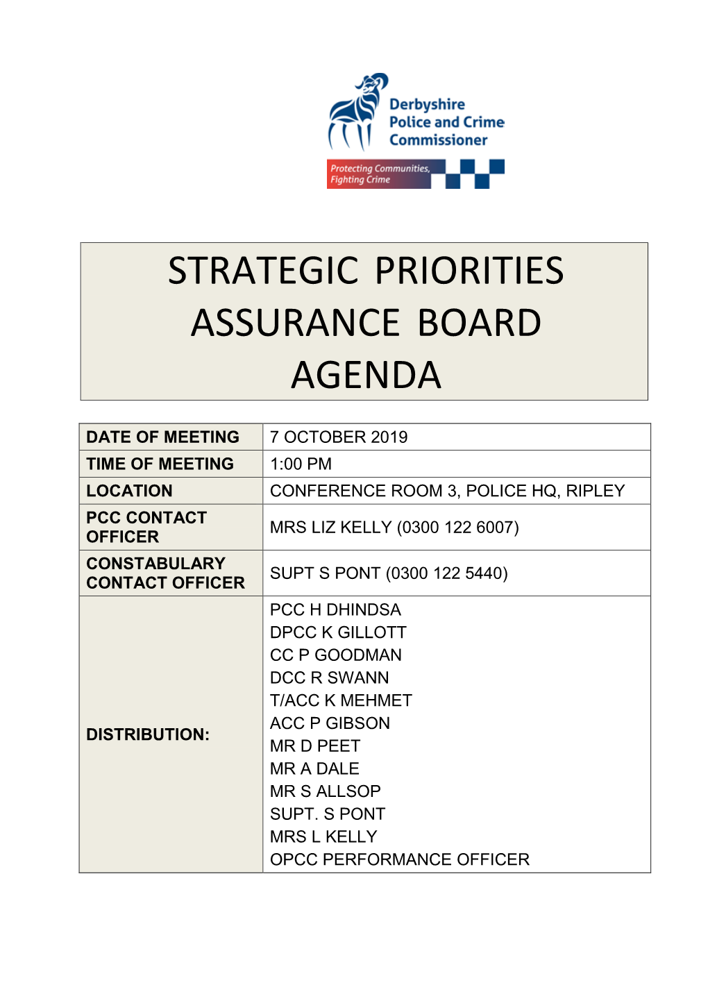Strategic Priorities Assurance Board Agenda