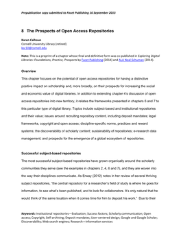 8 the Prospects of Open Access Repositories